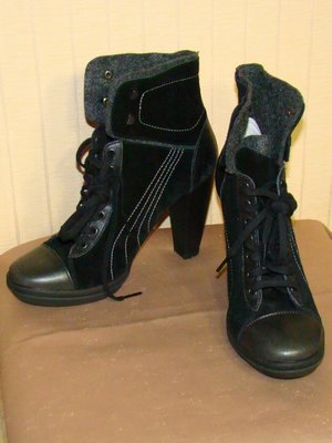 Ботинки женские демисезонные кожаные черные на каблуке Puma размер 39 