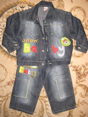 Детский джинсовый костюм-тройка на мальчика 86 см