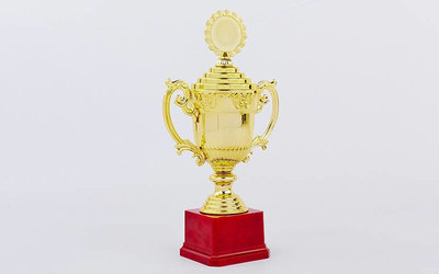 Кубок спортивный с ручками, крышкой и местом под жетон C-896-3B, золото пластик, высота 29,5см