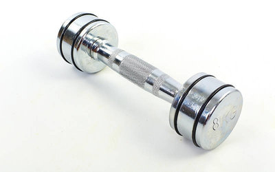 Гантель для фитнеса хромированная 5204-8 вес 8кг, металл хромированный с резиновыми кольцами