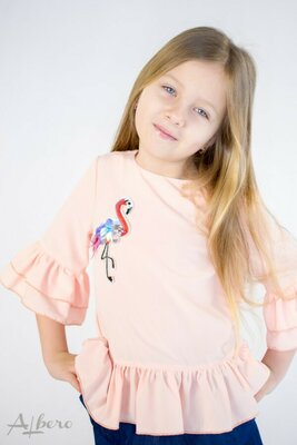 Блуза с оборками и фламинго Albero 5077 Размеры 122- 152