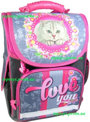 Рюкзак каркасный ортопедический школьный для девочки, с котом