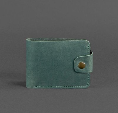 Компактный кожаный кошелек на кнопке зеленый ручная работа