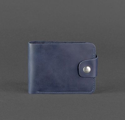 Компактный кожаный кошелек на кнопке синий ручная работа BN-PM-4-3-nn