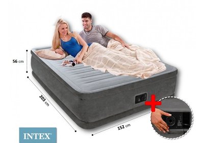 Двухспальная надувная флокированная кровать Intex 64418 со встроенным электронасосом 220 В 203 х 152