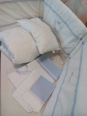 Choupette. Комплект постельный 6 предметов Акварель с голубой монограммой.Бренд.