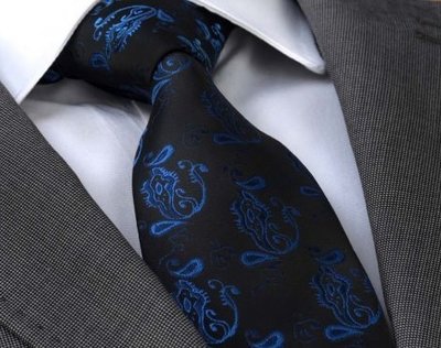 Черный галстук с синим орнаментом в подарочном наборе код GB023L