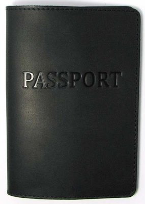 Кожаная обложка на Паспорт черная для документов натуральная кожа