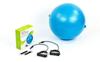 Мяч для фитнеса фитбол с эспандерами гладкий глянцевый 075T-65 диаметр 65см, вес 1100г