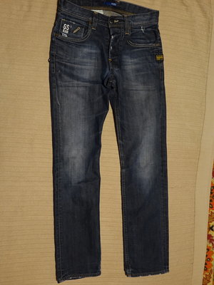 Узкие прямые темно-синие джинсы с выбеленностями и потертостями G-Star Raw Голландия 29/32 р.