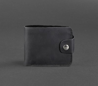Компактный кожаный кошелек на кнопке черный Crazy Horse ручная работа 