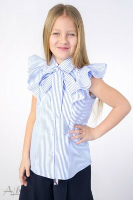 Блуза в голубую полоску с бантом Albero 5064 размеры 128- 158