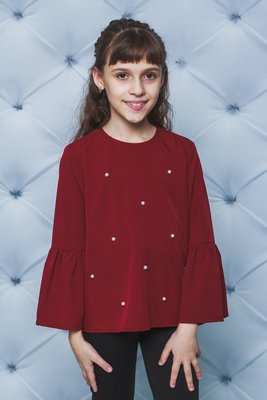 Стильная блузка с бусинками детская для девочки vsl-02119