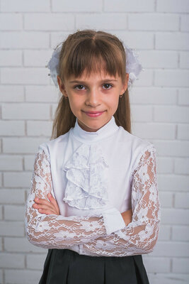Белая блуза с жабо для девочки vsl-01235 школьная блузка