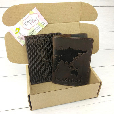 Подарочный набор 35 обложка на паспорт Герб обложка на загранпаспорт Карта коричневый