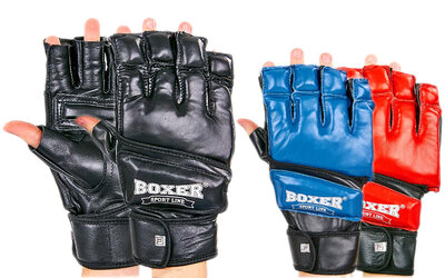 Перчатки для смешанных единоборств кожаные MMA Boxer 2018 размер M-XL, 3 цвета
