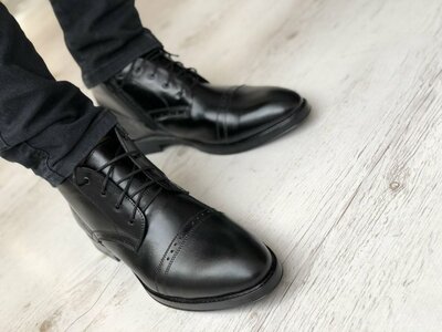 Зимние мужские классические ботинки натуральная кожа шнурок и молния , крепкие