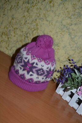 Шапка 42/48 см, детская зимняя шапка, шапка на флисе, розовая шапка с бубоном, шапка, теплая шапка