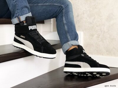 Зимние мужские кроссовки Puma черные с белым 8656