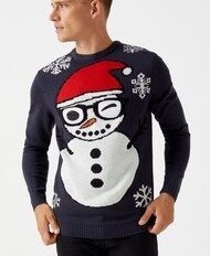 Шикарный стильный новогодний свитер весёлый снеговик со снежинками Only&Sons