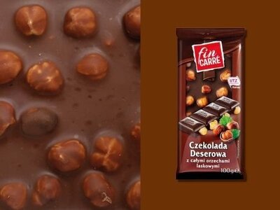 Шоколад чёрный с цельными орехами Fin Carre 100g.