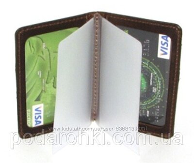 Кожаная обложка на права, биометрический паспорт с файлами коричневая