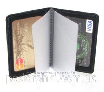 Кожаная обложка на права, биометрический паспорт с файлами черная