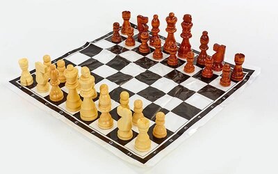 Шахматные фигуры деревянные с полотном для игр 4930 дерево, высота короля 9см
