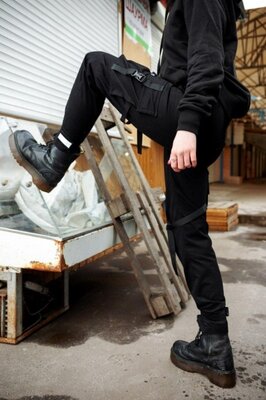 Штаны PUNCH - Cargo Stripe, Black брюки карго черные унисекс