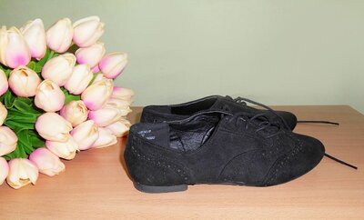 искусственная замша черные туфли балетки оксфорды 39 размер