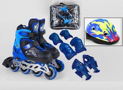 Ролики раздвижные Best Roller р 27-30, 30-33, 34-37,39-42 с шлемом и защитой синие