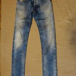Отличные узкие голубые х/б джинсы с выбеленностями G-Star Raw Голландия 28/34 р.