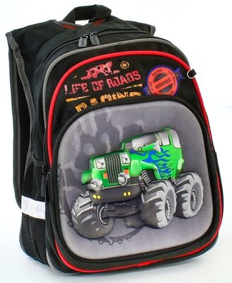Школьный рюкзак для мальчиков черный Джип объёмный 3456-4
