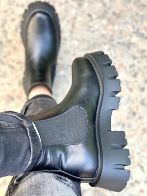 Женские чёрные натуральные кожаные ботинки Челси из натуральной кожи натуральная кожа зима деми