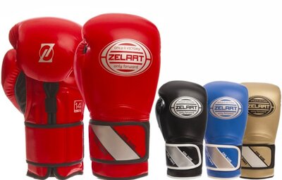 Перчатки боксерские на липучке Zelart 1361 10-14 унций, PU 4 цвета