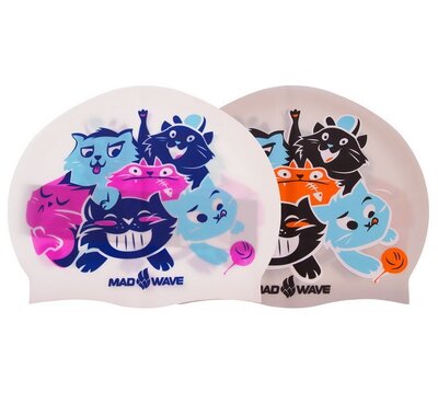 Шапочка для плавания детская MadWave Cats 057810 силикон, 2 цвета