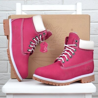 Ботинки зимние кожаные на цигейке Timberland 6 inch Pink Winter Fur