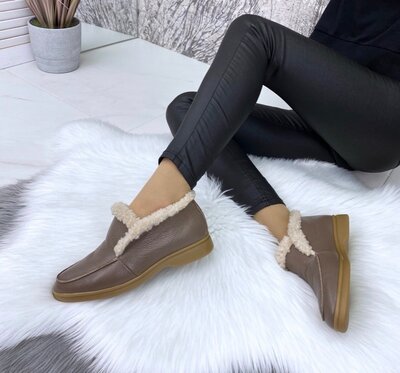 Женские зимние ботинки лоферы Loro Piana