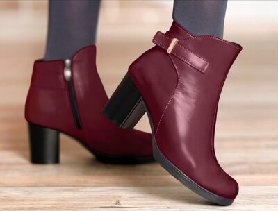 Женские бордовые марсала натуральные кожаные ботинки ботильоны на каблуке натуральная кожа деми зима