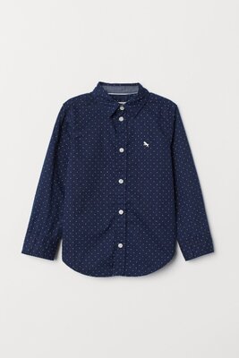 2-3 лет H&M новая фирменная натуральная рубашка модная классика для мальчика синяя в горох