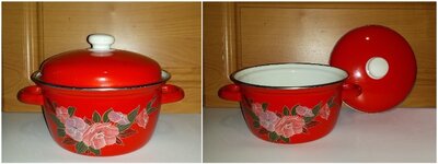 Посуда Кастрюля эмалированная с крышкой цветная с рисунком 2 литра