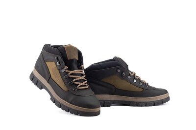Мужские ботинки кожаные зимние черные-оливковые CrosSAV 301