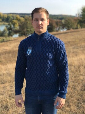 Мужской свитер Леонтий змейка в синем цвете 48-54
