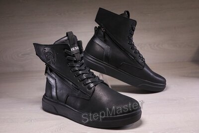 Зимние кожаные ботинки на меху Diesel Black Wing