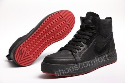Мужские зимние ботинки Nike Air кожаные черные n - 211