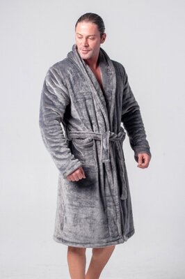 Теплий довгий сірий халат для чоловіків махровый плюш вел софт