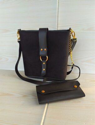 Очень красивая черная сумка с кольцом кошелек handmade