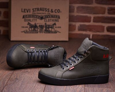 Кожаные зимние ботинки кроссовки на меху Levis Oregon Olive