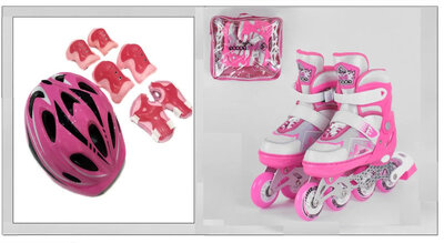Ролики раздвижные Best Roller размер 25-28 Розовые с шлемом и защитой 466575 