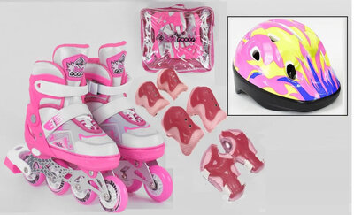 Ролики раздвижные Best Roller размер 25-28 Розовые с шлемом и защитой 4266571 
